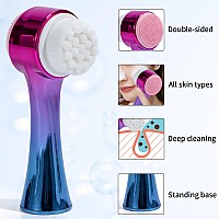 Beomeen Face Brush 2 In 1 Silicone Facial Cleansing Exfoliating Brush Soft Bristles Pore Deep Cleansing Manual Dual Face Wash S