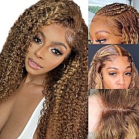 Qnqz 24Inch Ombre Curly Lace Front Wigs Human Hair 13X6 Honey Blonde Hd Lace Front Wig Human Hair 427 Deep Wave Wig Human Hair