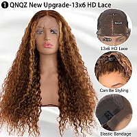 Qnqz 24Inch Ombre Curly Lace Front Wigs Human Hair 13X6 Honey Blonde Hd Lace Front Wig Human Hair 427 Deep Wave Wig Human Hair