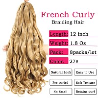 French Curly Braiding Hair 12 Inch 8 Packs Pre Stretched Bouncy Braiding Hair Loose Wavy Braiding Hair Synthetic Hair Extensi