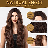 Haoland Hair Brown Wigs For Women Natural Long Wavy Chestnut Brown 28 Inch Middle Part Synthetic Heat Resistant Wig For Daily P