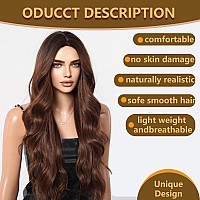 Haoland Hair Brown Wigs For Women Natural Long Wavy Chestnut Brown 28 Inch Middle Part Synthetic Heat Resistant Wig For Daily P