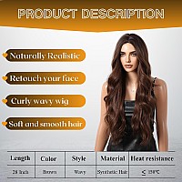 Haoland Hair Brown Wigs For Women Natural Long Wavy Chestnut Brown 28 Inch Middle Part Synthetic Heat Resistant Wig For Daily P