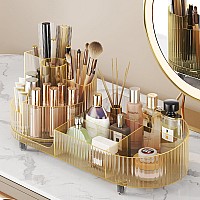 Makeup Organizer Countertop Rotating Makeup Organizer For Vanity Large Capacity Cosmetic Display Case With Makeup Brush Holder C