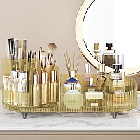 Makeup Organizer Countertop Rotating Makeup Organizer For Vanity Large Capacity Cosmetic Display Case With Makeup Brush Holder C