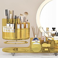 Makeup Organizer Countertop Rotating Makeup Organizer For Vanity Large Capacity Cosmetic Display Case With Makeup Brush Holder C