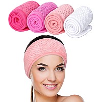 Whaline 4 Pack Spa Facial Headband Makeup Hair Wrap Adjustable Hair Band Soft Towel Head Band For Face Washing Shower Sports Yog