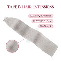 Sixstarhair Tape In Hair Extensions Remy Human Hair Silver Gray Color Silky Straight Tape Hair Extensions Human Hair Extensions