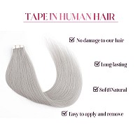 Sixstarhair Tape In Hair Extensions Remy Human Hair Silver Gray Color Silky Straight Tape Hair Extensions Human Hair Extensions