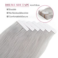 Sixstarhair Tape In Hair Extensions Remy Human Hair Silver Gray Color Silky Straight Tape Hair Extensions Human Hair Extensions