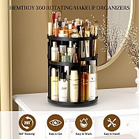 Hemtroy Makeup Organizer 360 Rotating Adjustable Skincare Organizers With Brush Holder Cosmetics Display Cases For Vanity Bath