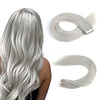 Sassina 22 Inch Tape In Hair Extensions Real Human Hair Silver Gray Seamless Skin Weft Tape In Remy Hair Extensions 50 Gram 20 P