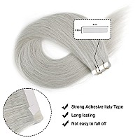 Sassina 22 Inch Tape In Hair Extensions Real Human Hair Silver Gray Seamless Skin Weft Tape In Remy Hair Extensions 50 Gram 20 P