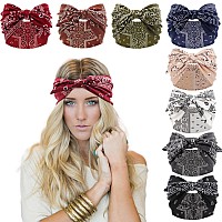 Dreshow 8 Pack Bow Headbands Of Solid Color For Womens Hair Non Slip Wide Vintage Head Wraps Knotted Cute Hair Band Accessories