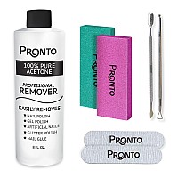 Pronto Acetone Nail Polish Remover 8 Fl Oz With Manicure Kit Includes Nail File Buffer Pusher Scraper Pure Acetone 100 Pe