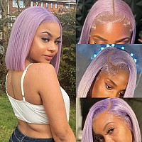 Short Human Hair Wigs Light Purple Bob Wig 13X4 Lace Frontal Wig Human Hair Straight Lilac Bob Wigs For Black Women Pre Plucked