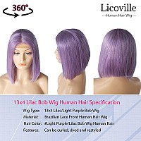 Short Human Hair Wigs Light Purple Bob Wig 13X4 Lace Frontal Wig Human Hair Straight Lilac Bob Wigs For Black Women Pre Plucked