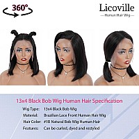 Short Bob Wigs Human Hair 13X4 Hd Transparent Lace Frontal Bob Wigs For Black Women Black Bob Wig No Bangs 8 Inch 180 Density