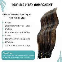 Ombre Clip In Hair Extyensions Dark Brown To Light Brown Seamless Balayage Human Hair Extensions Clip Ins For Women Full Head 70