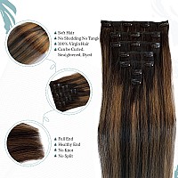 Ombre Clip In Hair Extyensions Dark Brown To Light Brown Seamless Balayage Human Hair Extensions Clip Ins For Women Full Head 70