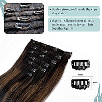 Ombre Clip In Hair Extyensions Dark Brown To Light Brown Seamless Balayage Human Hair Extensions Clip Ins For Women Full Head 70