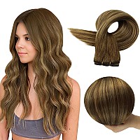 Full Shine Sew In Hair Extensions Weft Straight Hair Extensions Color Brown To Blonde Mix Brown Machine Tied Weft Extensions Sof