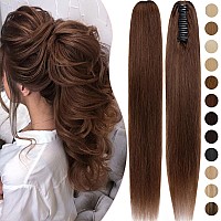 Rich Choices Claw Clip Ponytail Extension Human Hair 4 Medium Brown Real Hair Ponytail Extension Balayage 14 Inch Clip In Long