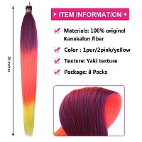 Run Shui Ombre Purplepinkyellow Pre Stretched Braiding Hair 36 Inches Kanekalon Braid Hair Extensions 8 Packs Multi Color Bl