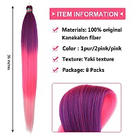 Run Shui Ombre Purplepink Pre Stretched Braiding Hair 36 Inches Kanekalon Braid Hair Extensions 8 Packs Multi Color Blend Bra