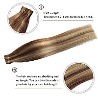 Tape In Hair Extensions Human Hair 16 Inch Invisible Straight Seamless Skin Weft Remy Tape In Hair Extensions Brown Colored 30G