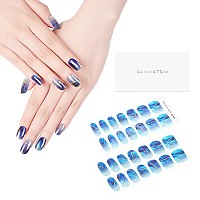 Danni Toni Semi Cured Gel Nail Strips Blue Tie Dye Sea Fairy Ocean Gel Nail Stickers Gold Line Gel Nail Wraps 28 Stickers