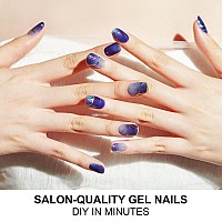 Danni Toni Semi Cured Gel Nail Strips Blue Tie Dye Sea Fairy Ocean Gel Nail Stickers Gold Line Gel Nail Wraps 28 Stickers