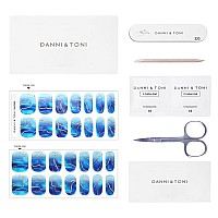 Danni Toni Semi Cured Gel Nail Strips Blue Tie Dye Sea Fairy Ocean Gel Nail Stickers Gold Line Gel Nail Wraps 28 Stickers