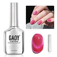 Gaoy Neon Pink Cat Eye Gel Nail Polish 16Ml Pink Glitter Holographic Nail Polish With Magnet Reflective Translucent Uv Gel 24