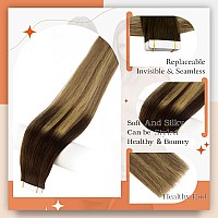 Full Shine Tape In Human Hair Extensions Color 2827 Brown And Honey Blonde Tape In Hair Extensions Real Human Hair 20Inch Hair