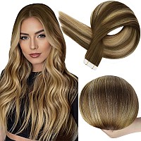 Full Shine Brown And Blonde Tape In Hair Extensions Real Remy Hair Color 4 Brown Ombre 27 Blonde And 8 Brown Highlight 60 Invisi