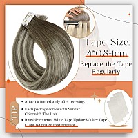 Full Shine Tape Ins Human Hair Extensions Color 7 Brown Fading To 1000 Blonde And 7 Brown Human Hair Extensions Tape In 16 Inch