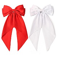 Susulu Large Hair Bow Clips For Women Red Hair Bow White Hair Bow Slides For Girls Satin Hair Barrettes With Long Ribbon Tailwe