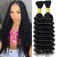 Human Braiding Hair 14 Inch 2 Bundles 100G Deep Wave Bulk Human Hair For Braiding No Weft 10A Brazilian Virgin Curly Human Hair