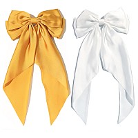 Susulu Large Hair Bow Clips For Women Ginger Yellow Hair Bow White Hair Bow Slides For Girls Satin Hair Barrettes With Long Ribb