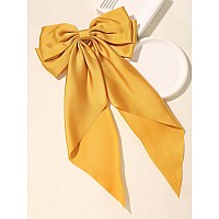 Susulu Large Hair Bow Clips For Women Ginger Yellow Hair Bow White Hair Bow Slides For Girls Satin Hair Barrettes With Long Ribb