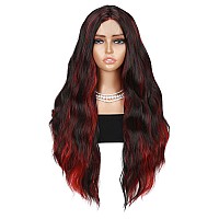 Quantum Love Long Curly Wig Long Curly Wavy Middle Part Black Mix Red Wig For Women Natural Looking Synthetic Colorful Hair For