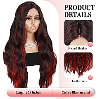 Quantum Love Long Curly Wig Long Curly Wavy Middle Part Black Mix Red Wig For Women Natural Looking Synthetic Colorful Hair For