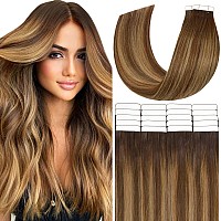 Anrosa Tape In Hair Extensions Human Hair Extensions Invisible Hair Extensions Tape In Chocolate Brown To Caramel Blonde With Br