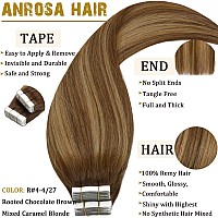 Anrosa Tape In Hair Extensions Human Hair Extensions Invisible Hair Extensions Tape In Chocolate Brown To Caramel Blonde With Br