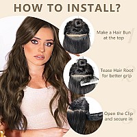 Alxnan Clip In Hair Extensionlong Wavy Hair Extensions 24 Inch Chestnut Brown 4Pcs Thick Hairpieces For Women