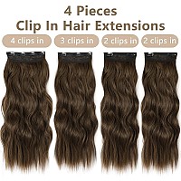 Alxnan Clip In Hair Extensionlong Wavy Hair Extensions 24 Inch Chestnut Brown 4Pcs Thick Hairpieces For Women