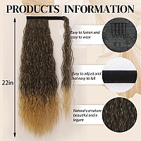 Stamped Glorious Long Corn Wave Ponytail Extension Magic Paste Heat Resistant Wavy Synthetic Wrap Around Ponytail Black Hairpiec