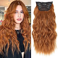 Alxnan Clip In Hair Extensionlong Wavy Hair Extensions 20 Inch Orange Red 4Pcs Thick Hairpieces For Women