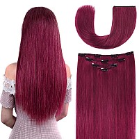 18 Clip In Hair Extensions Remy Human Hair For Women Silky Straight Burgundy Real Hair Extensions Clip Ins 68Grams 4Pieces 1